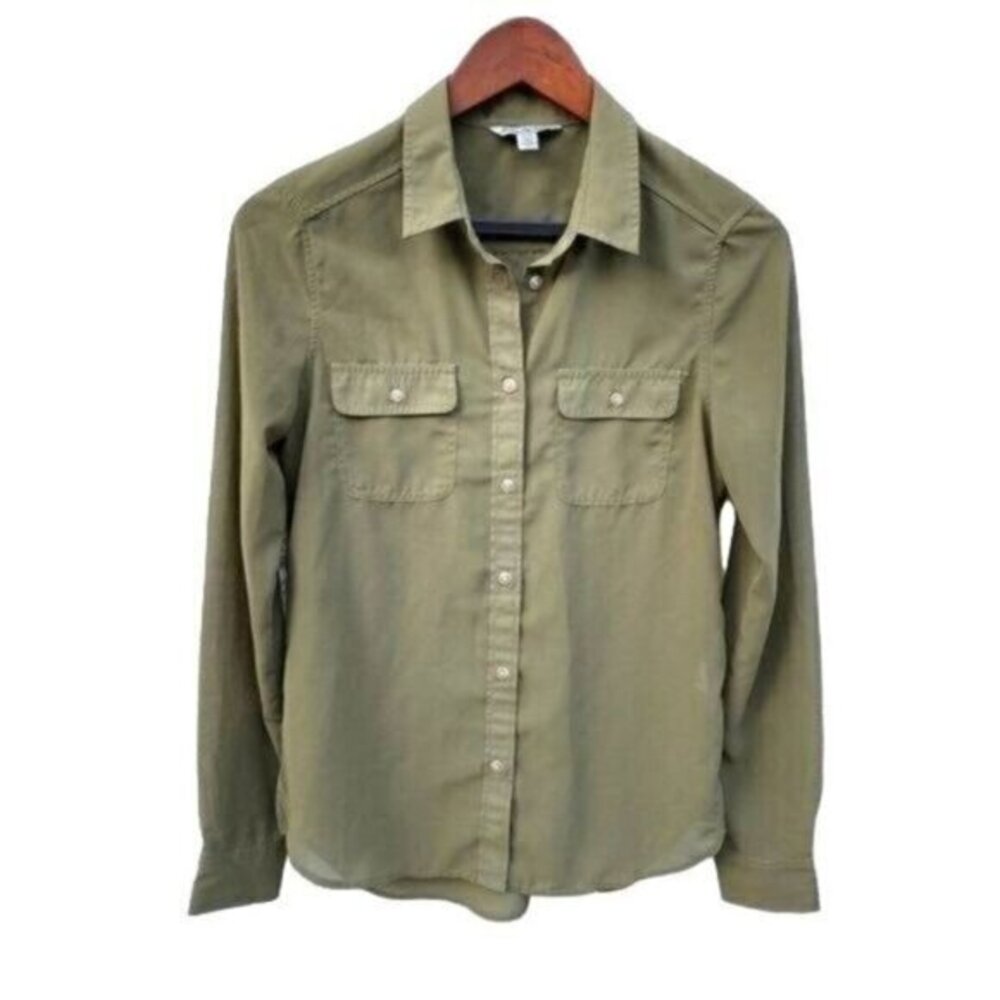 American Eagle Semi Sheer Chiffon Shirt Size XS Green Collared Casual